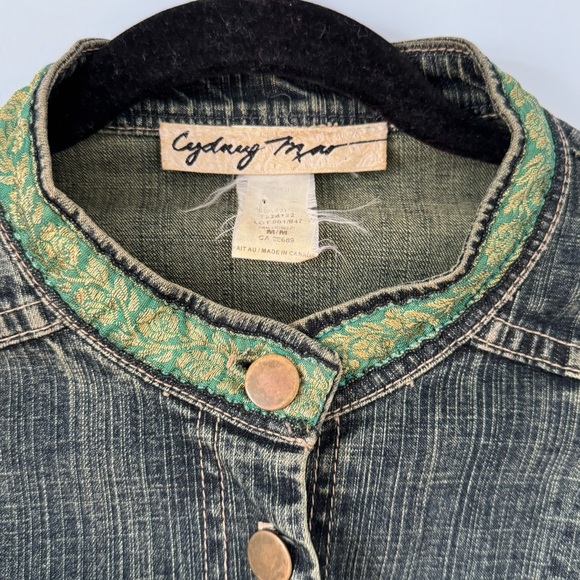 Cydney Mar Denim Jacket with Green & Gold Trim – Size M - Picture 2 of 9